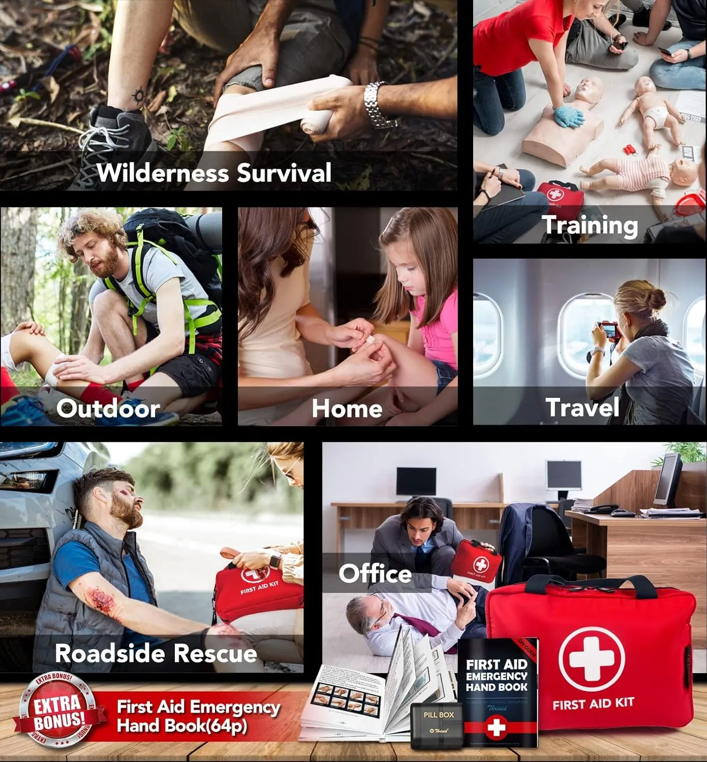 330 Piece First Aid Kit, Waterproof Trauma Medical Kits for Home, Travel, Outdoor - Red