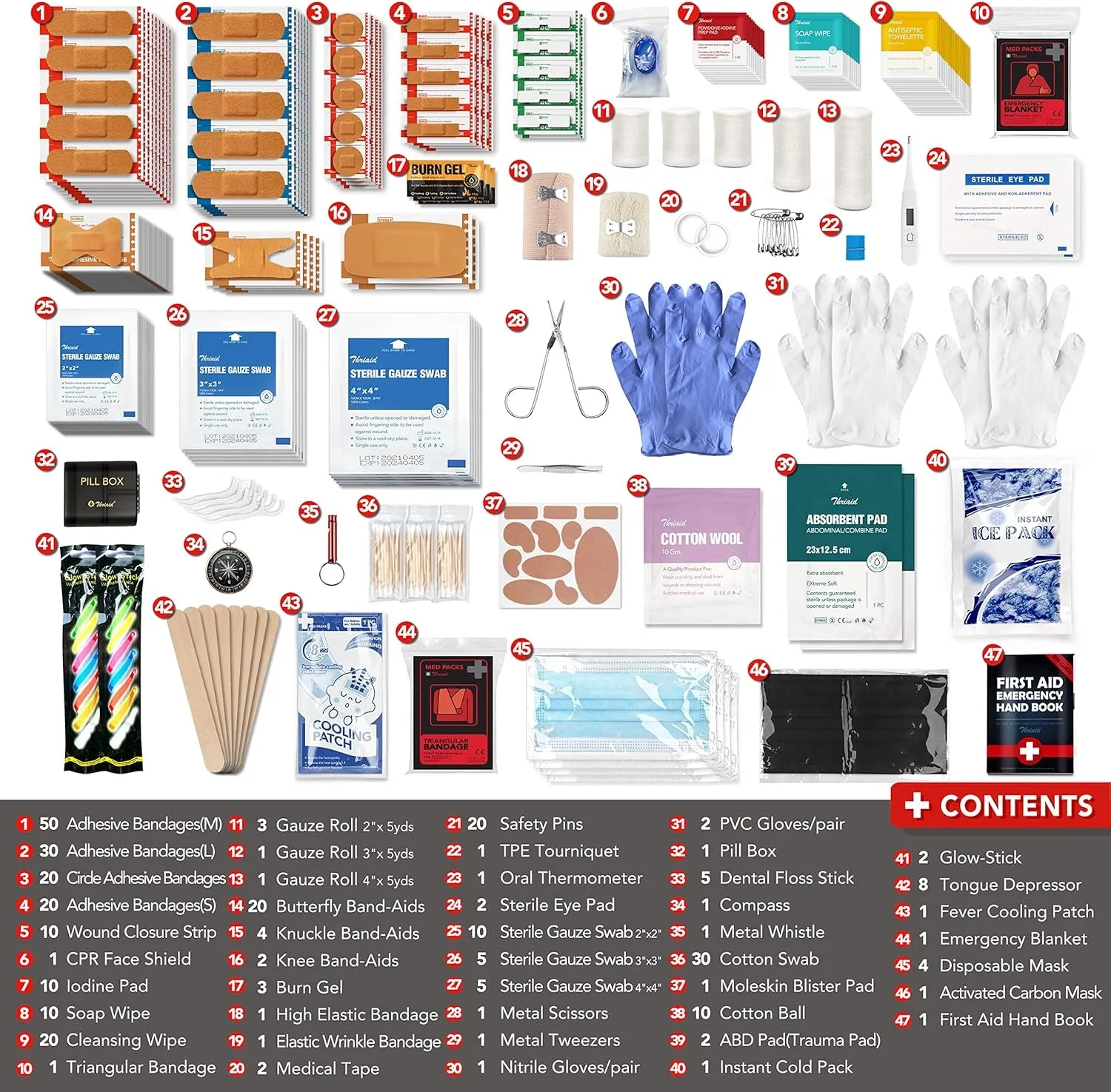 330 Piece First Aid Kit, Waterproof Trauma Medical Kits for Home, Travel, Outdoor - Red