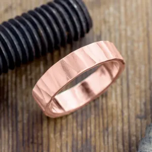 6mm 14k Rose Gold Mens Wedding Band, Wood Grain Matte