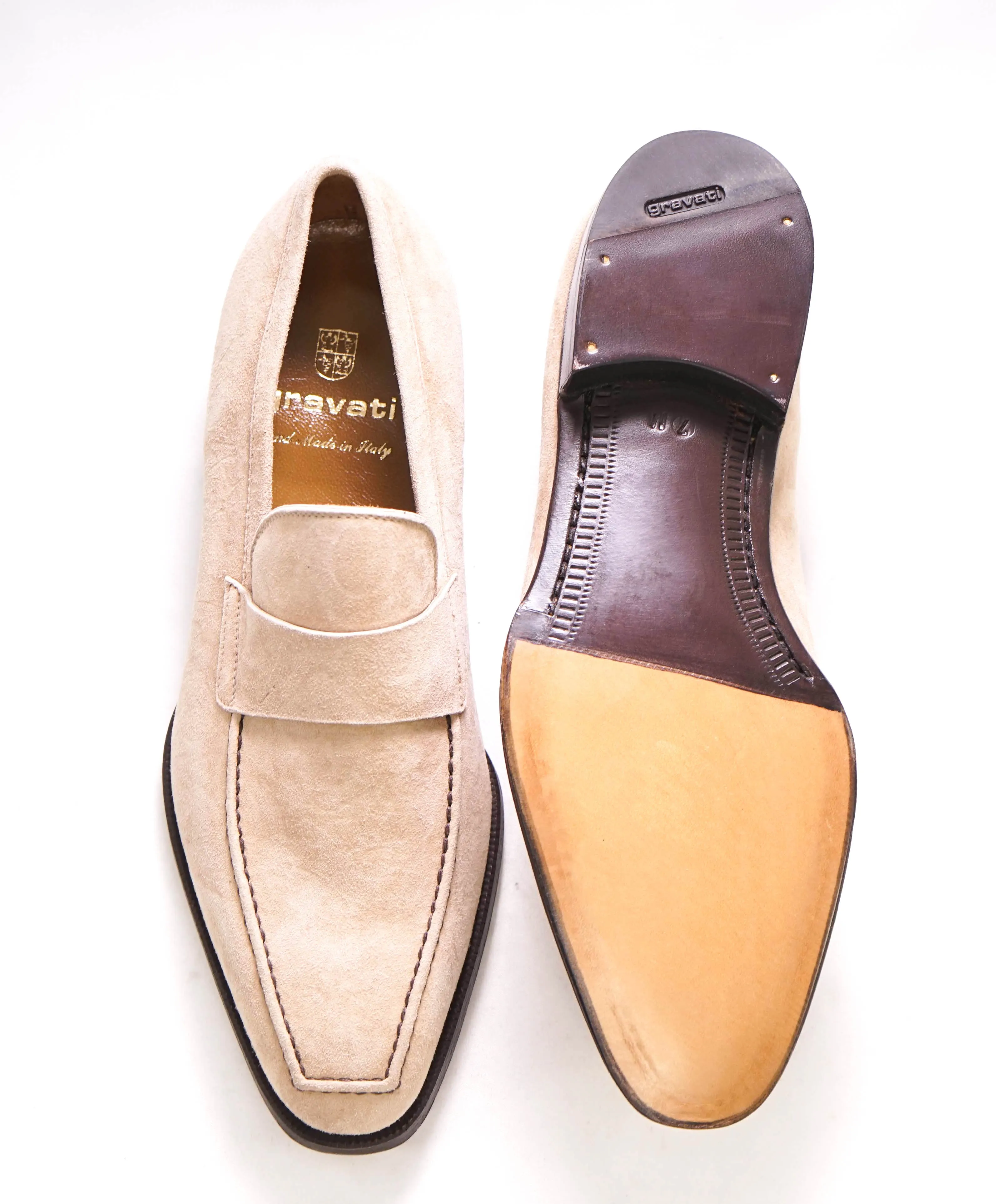 $750 GRAVATI - Neutral Suede Slip-On Loafer Contrast Stitch - 7 US (40 EU)