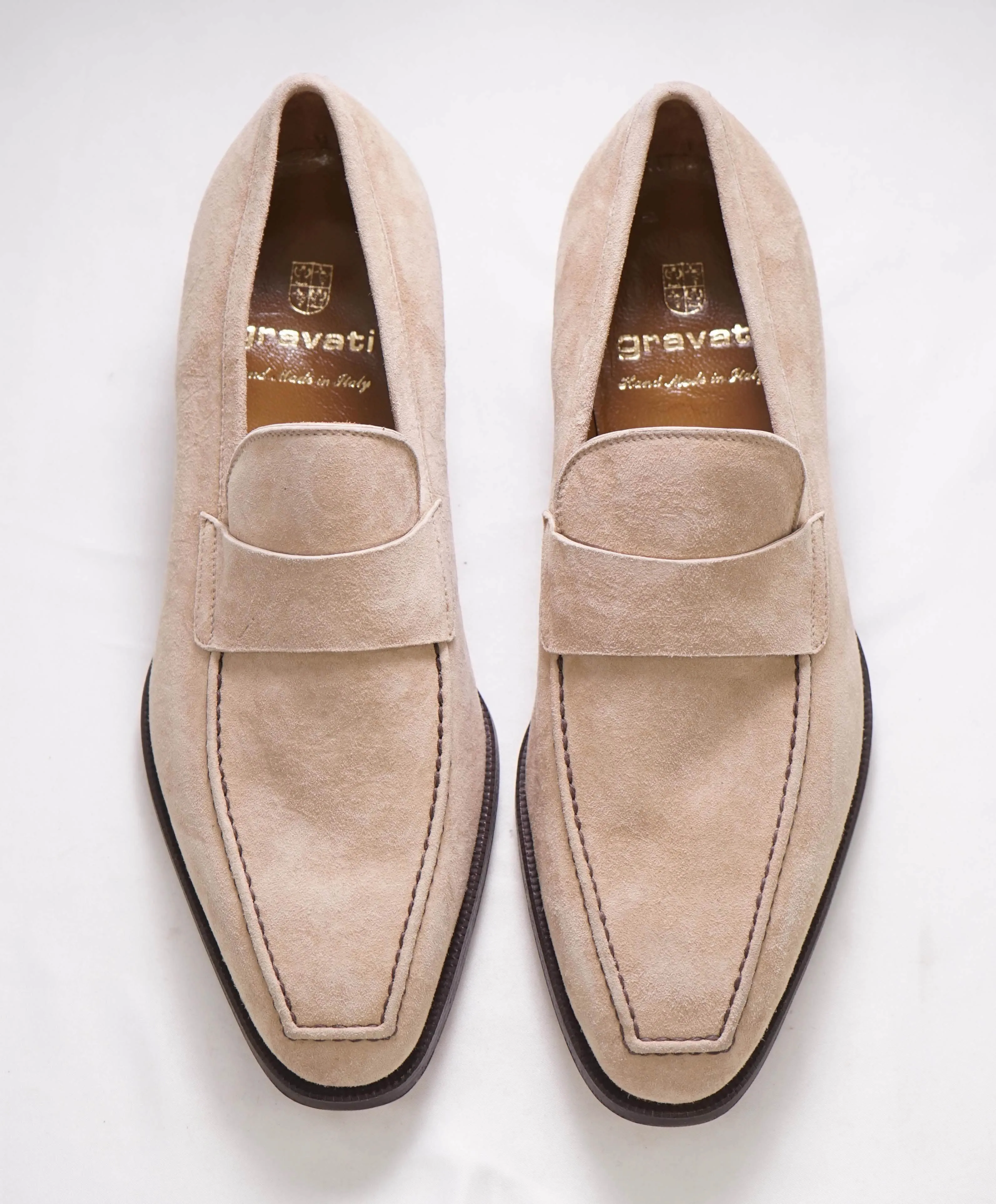 $750 GRAVATI - Neutral Suede Slip-On Loafer Contrast Stitch - 7 US (40 EU)