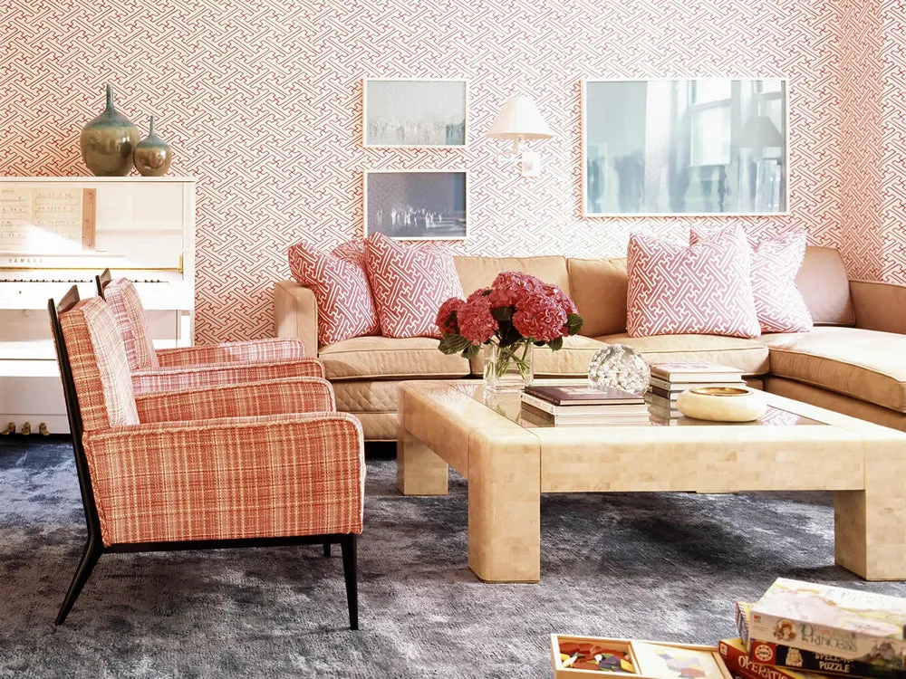 Alan Campbell Fabric: Saya Gata - Custom White Lines on Magenta Suncloth (Indoor/Outdoor Quality)