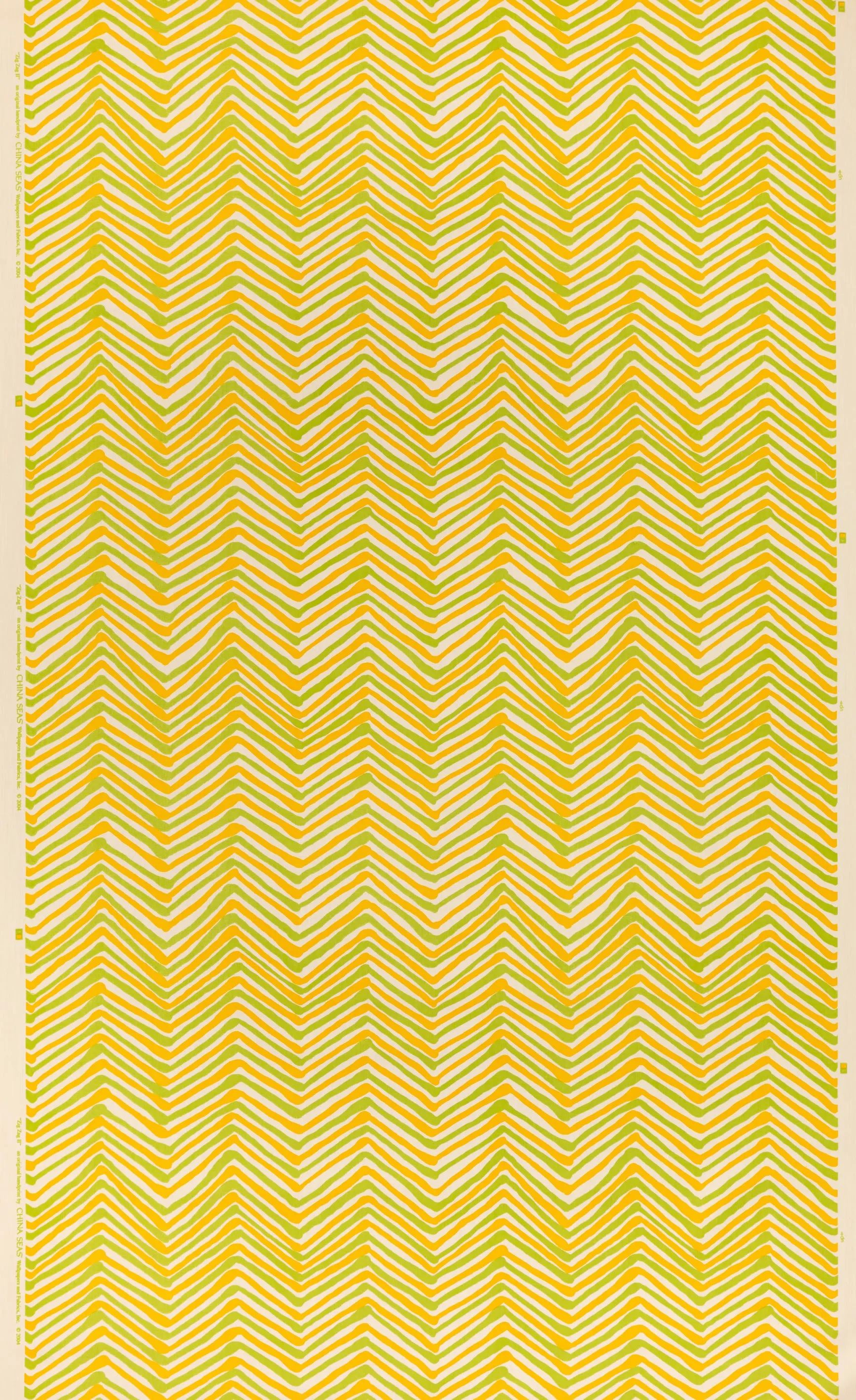 Alan Campbell Fabric: Zig Zag Multicolor - Custom Lime / Yellow on Vellum Suncloth