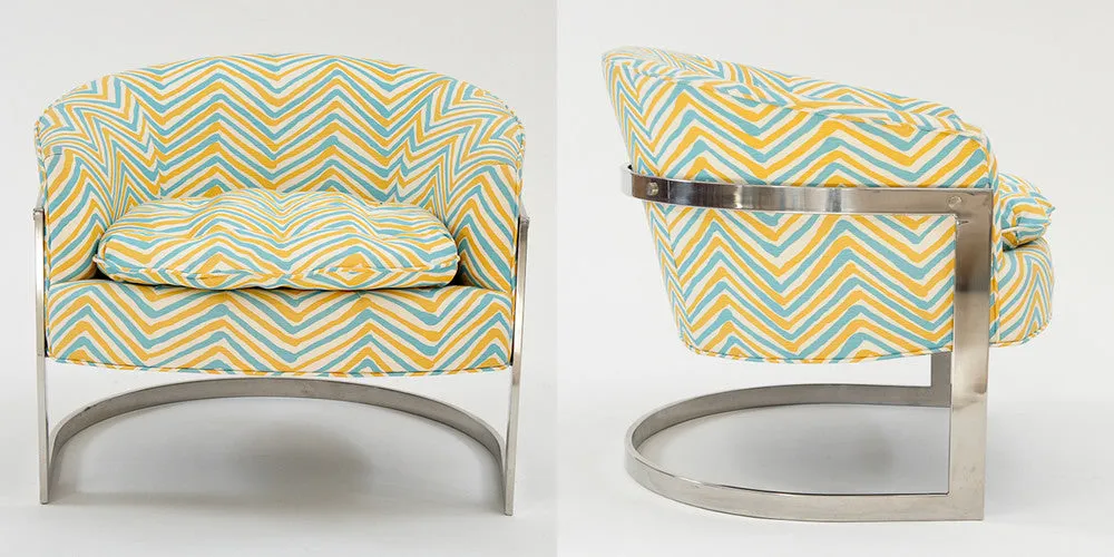 Alan Campbell Fabric: Zig Zag Multicolor - Custom Lime / Yellow on Vellum Suncloth