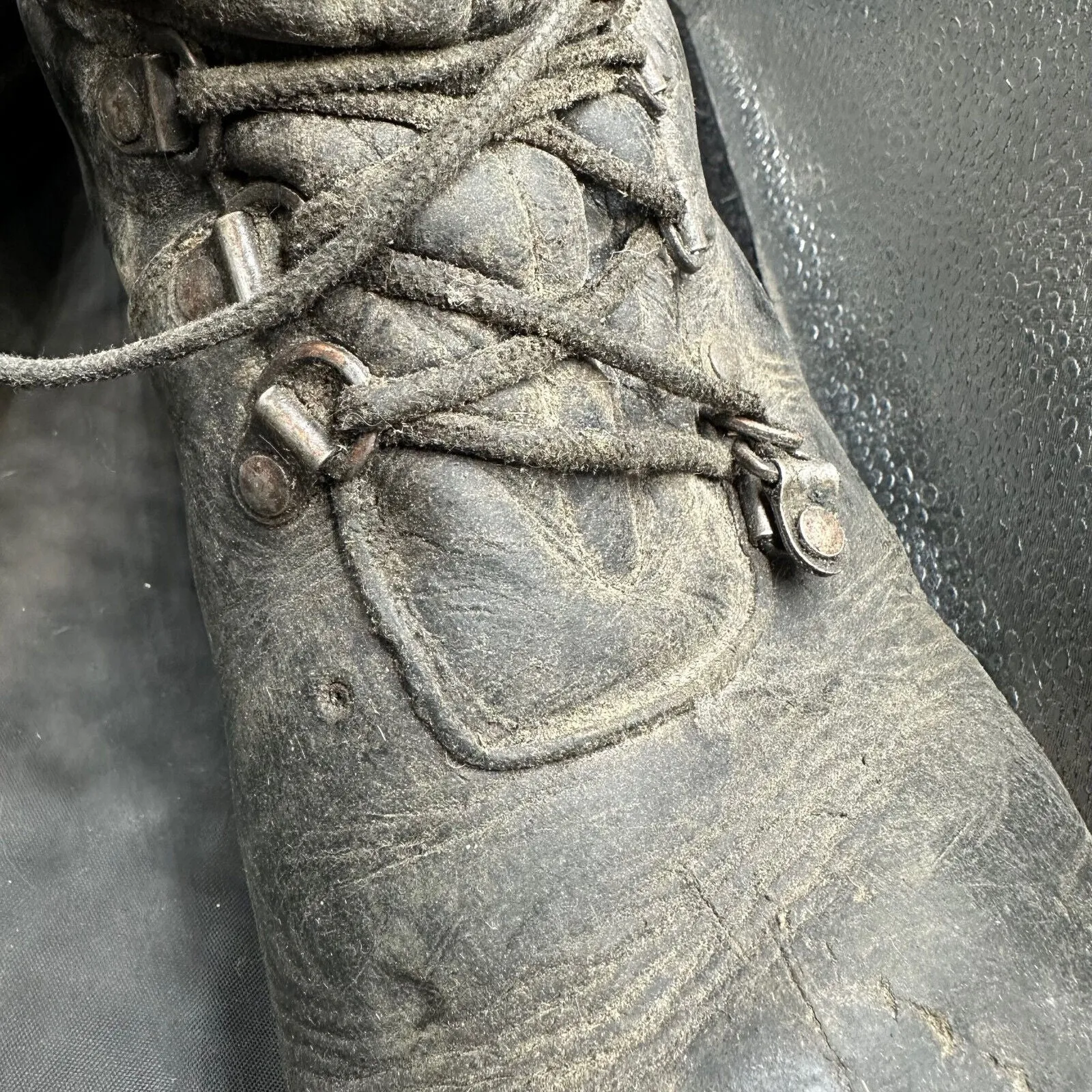 Austrian Army Black Leather Heavy Duty Combat Boots - Size EU 47 - UK 12