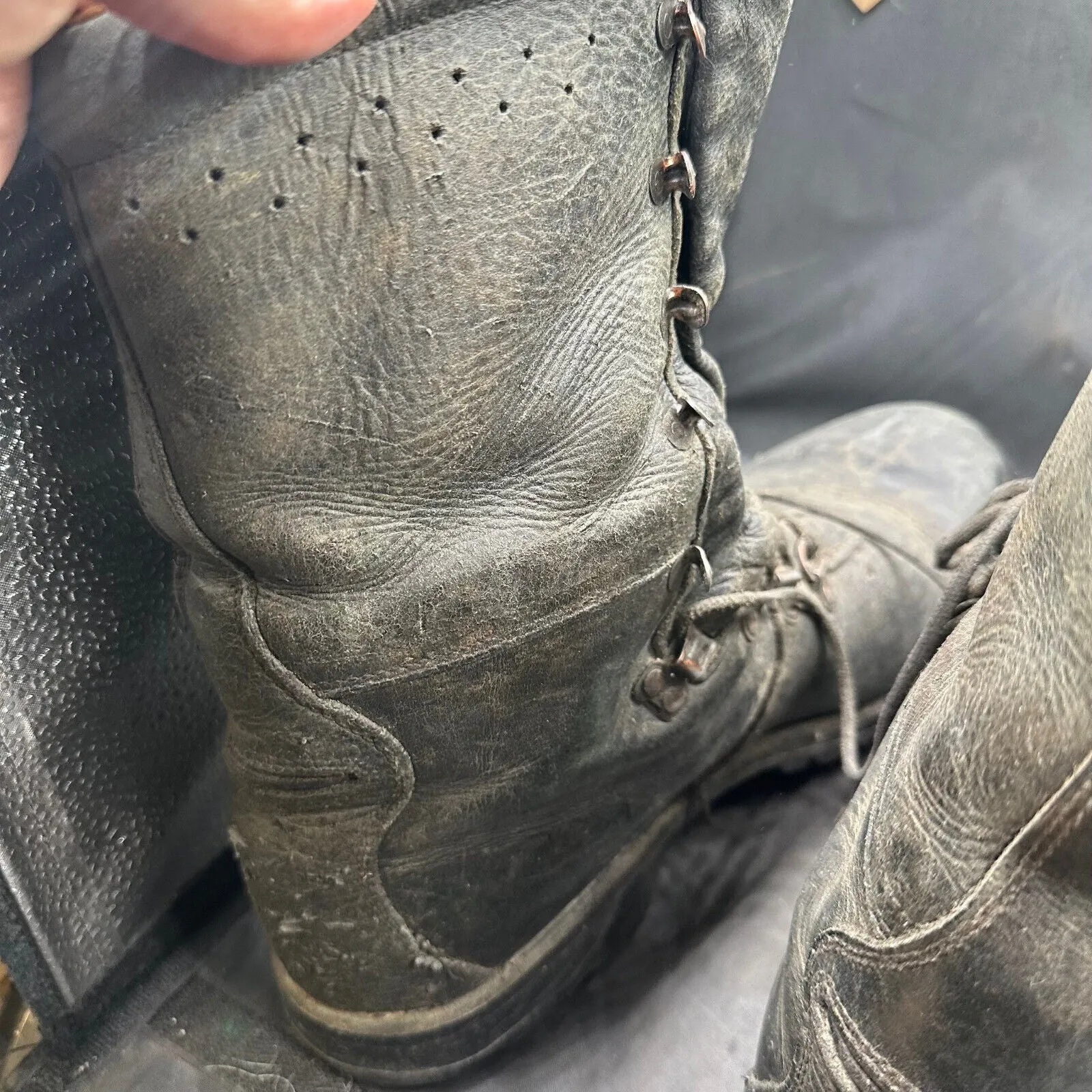 Austrian Army Black Leather Heavy Duty Combat Boots - Size EU 47 - UK 12