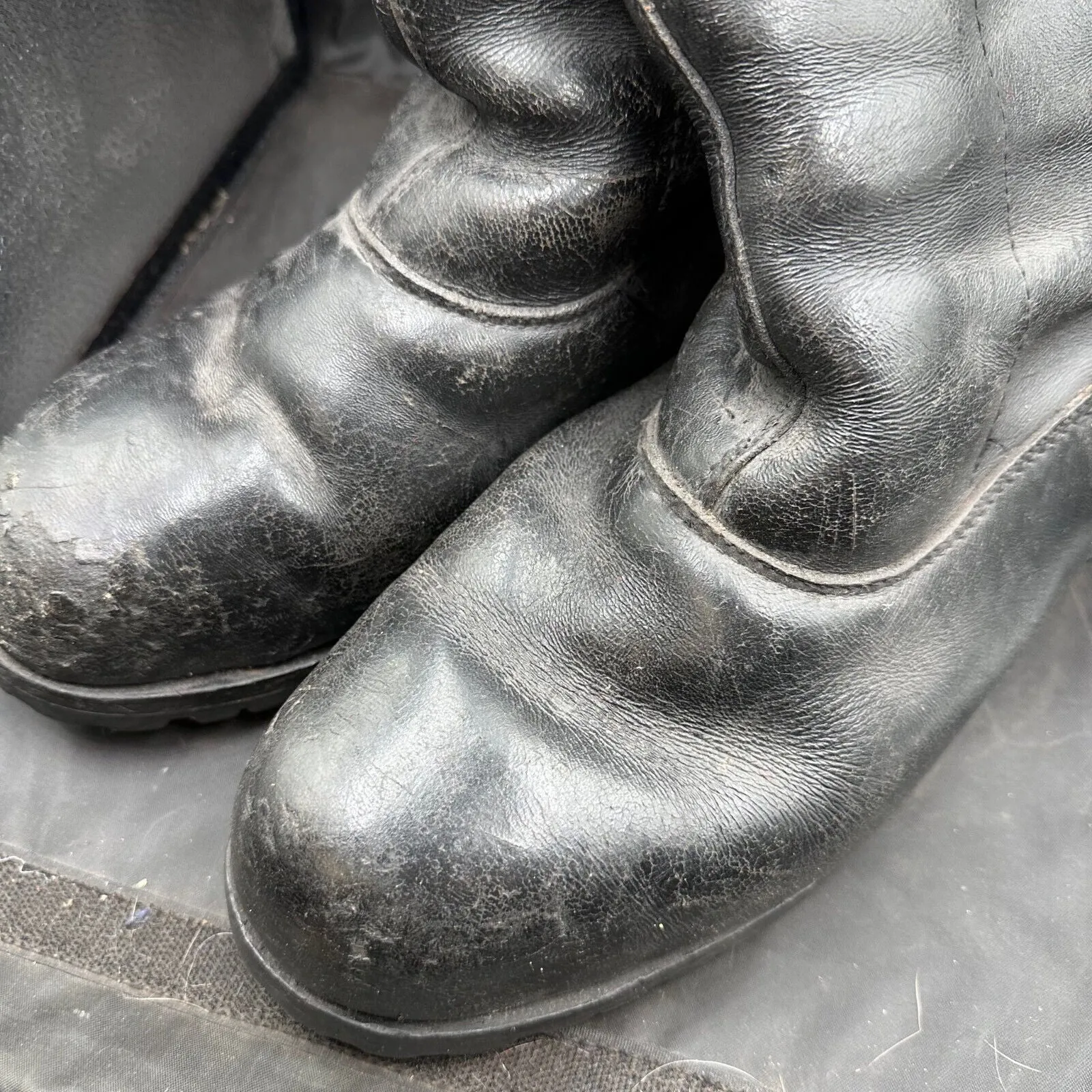 Austrian Army Black Leather Heavy Duty Riding Boots - Size EU 46 - UK 11