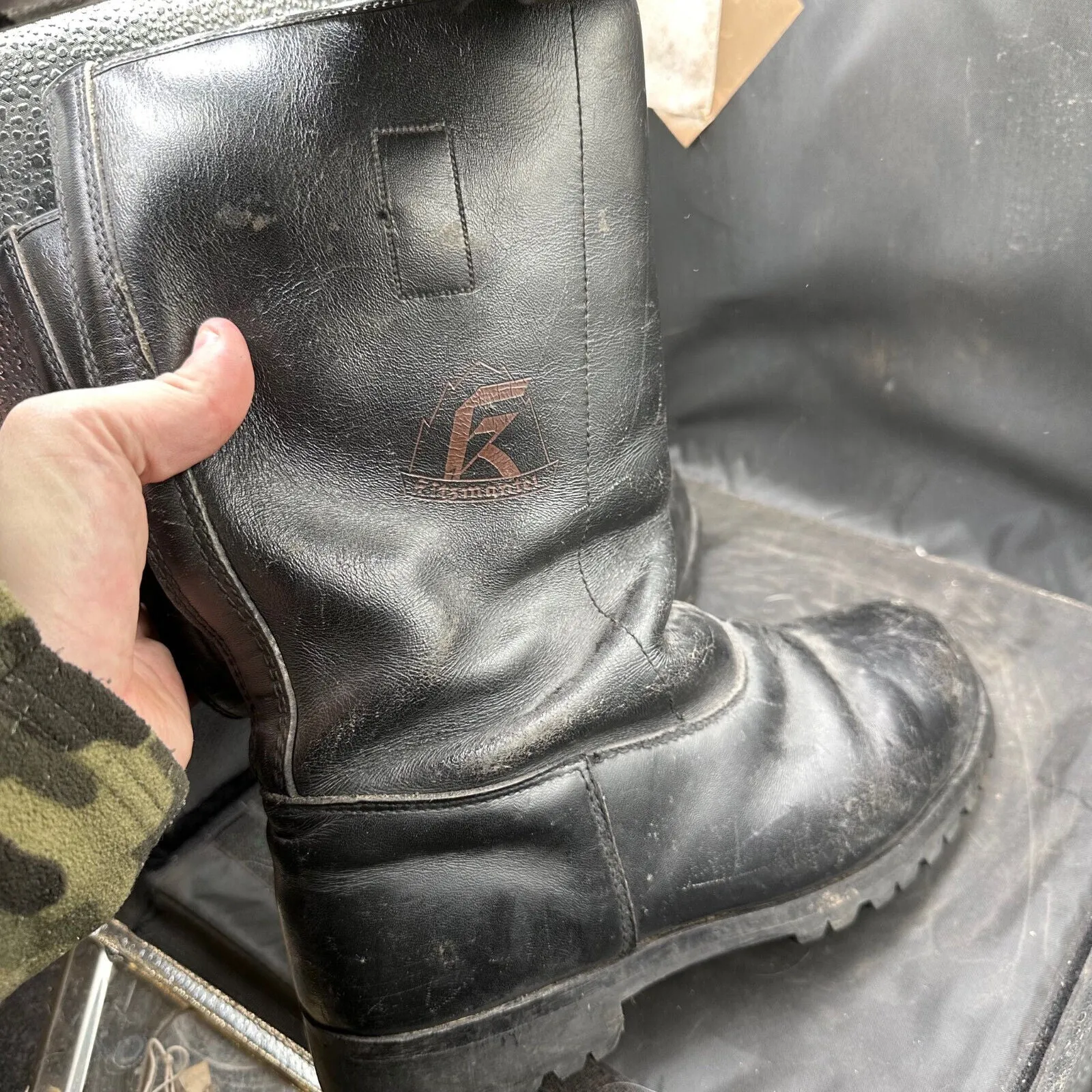 Austrian Army Black Leather Heavy Duty Riding Boots - Size EU 46 - UK 11