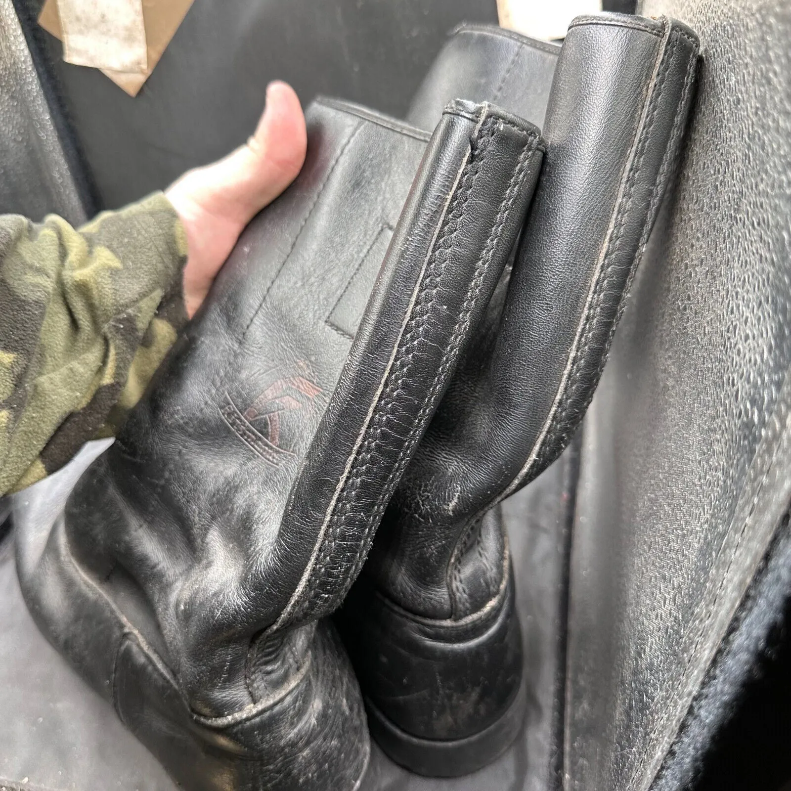 Austrian Army Black Leather Heavy Duty Riding Boots - Size EU 46 - UK 11