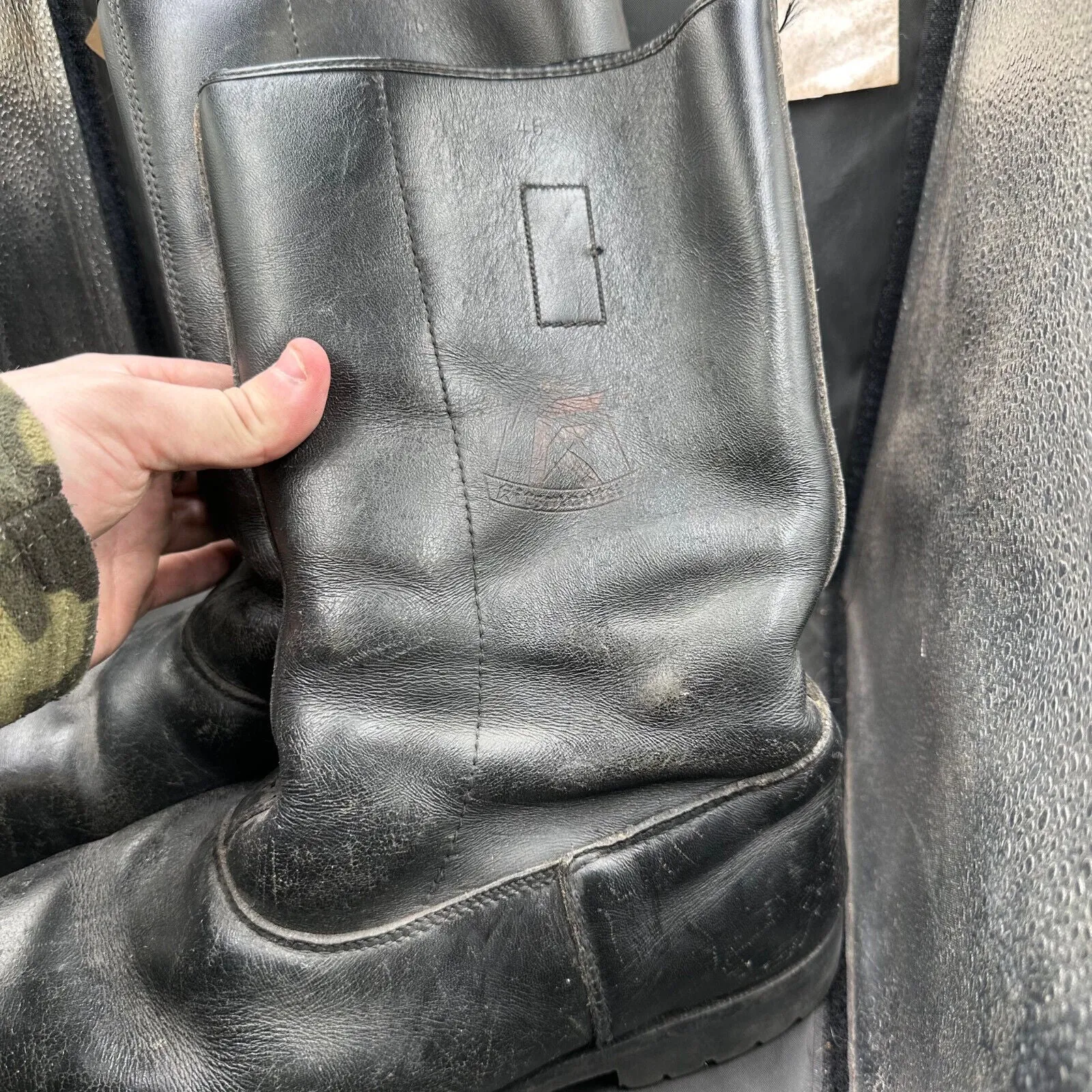 Austrian Army Black Leather Heavy Duty Riding Boots - Size EU 46 - UK 11