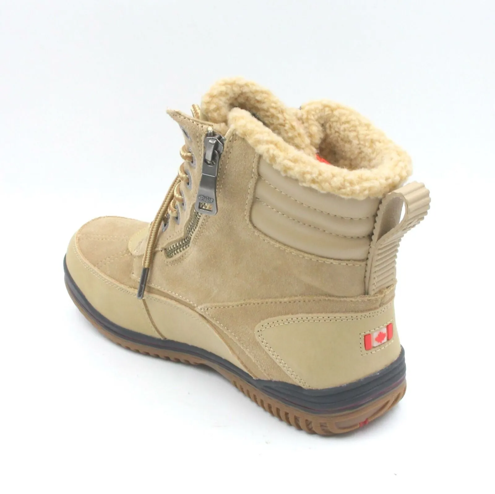 Brand new Pajar Women's Winter Boots Beige Lace Up Faux Fur Lined Zipper Flat Heel 7-7.5! -30C Rated! Retails $218 