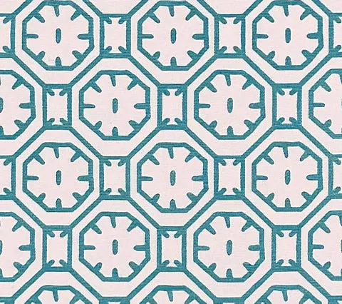 China Seas Fabric: Ceylon Batik - Custom Turquoise on White Suncloth
