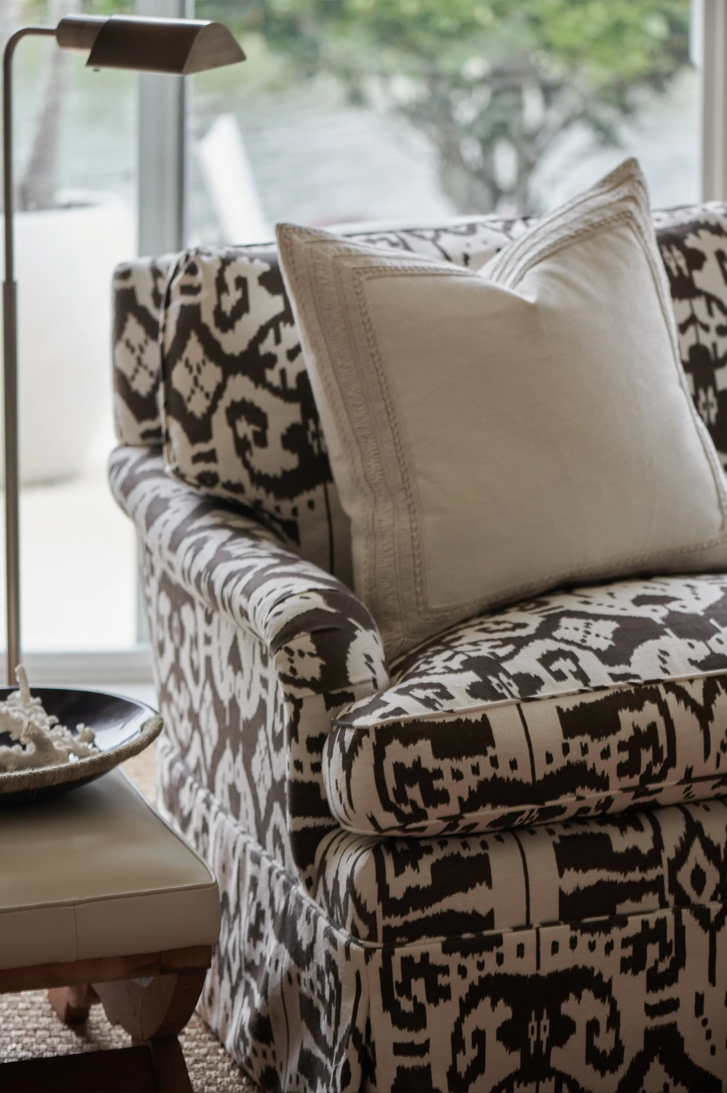 China Seas Fabric: Island Ikat - Custom Salmon on White Suncloth