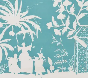 China Seas Fabric: Lyford Background - Custom Dark Turquoise on White Suncloth (Indoor/Outdoor)