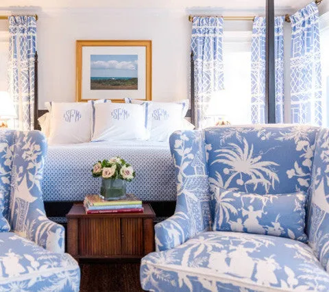 China Seas Fabric: Lyford Background - Custom Navy on White Suncloth (Indoor/Outdoor)