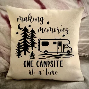 Class C Camper Decorative Pillow Cover - Making Memories Campsite pillow cover - Personalize camper gift - USA Travel Map Pillow Camping decor