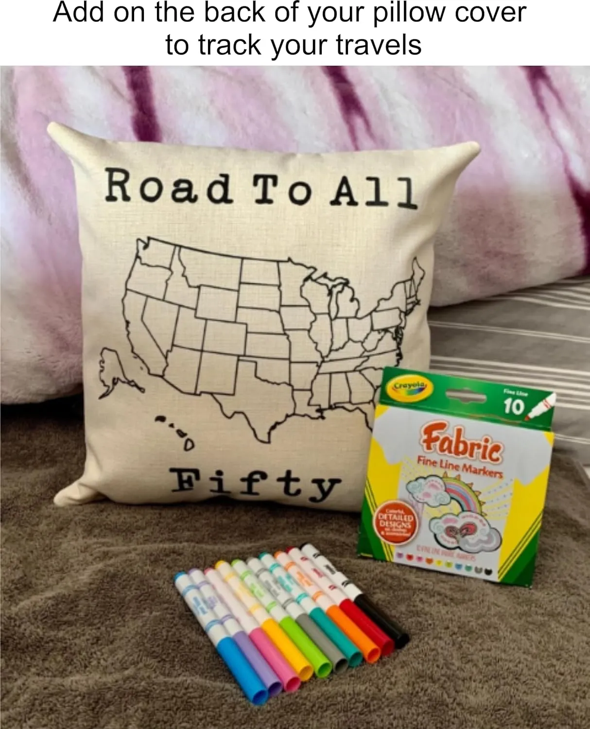 Class C Camper Decorative Pillow Cover - Making Memories Campsite pillow cover - Personalize camper gift - USA Travel Map Pillow Camping decor