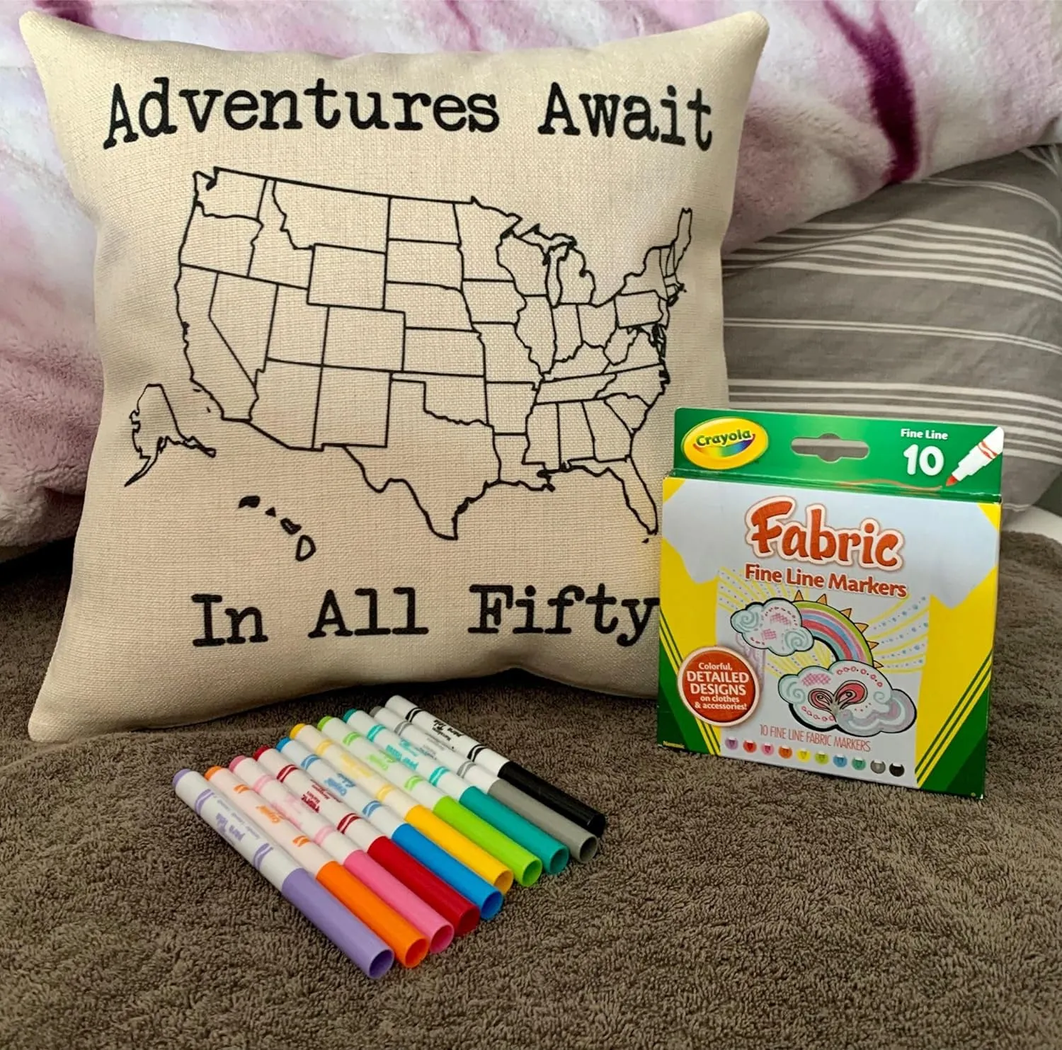 Class C Camper Decorative Pillow Cover - Making Memories Campsite pillow cover - Personalize camper gift - USA Travel Map Pillow Camping decor
