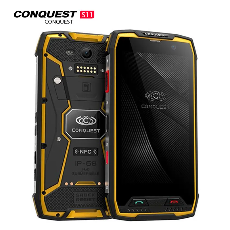 Conquest S11 Shockproof Smartphone IP68 Waterproof 6GB RAM 128GB ROM 7000mAh PTT NFC Phone Yellow