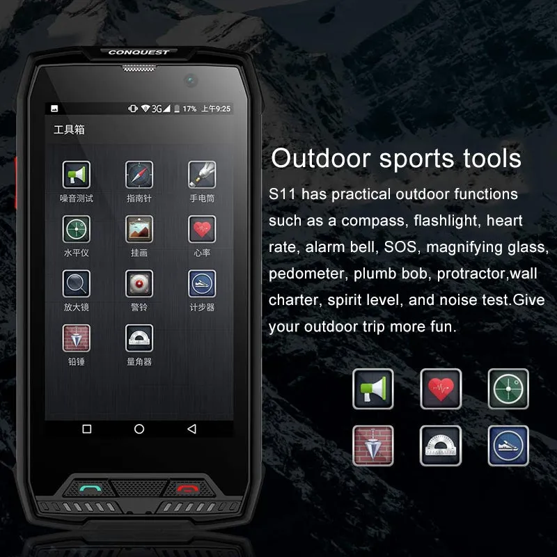 Conquest S11 Shockproof Smartphone IP68 Waterproof 6GB RAM 128GB ROM 7000mAh PTT NFC Phone Yellow