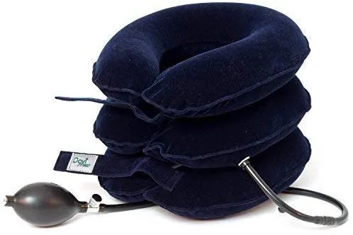 DaviSMART Cervical Neck Traction ✮ Effective Neck Pain Remedy at Home ✮ Inflatable & Adjustable Neck Stretcher Collar Device   Eye Mask Bonus (Dark Blue)