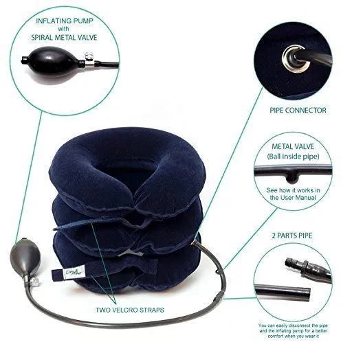 DaviSMART Cervical Neck Traction ✮ Effective Neck Pain Remedy at Home ✮ Inflatable & Adjustable Neck Stretcher Collar Device   Eye Mask Bonus (Dark Blue)