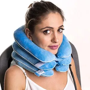 DaviSMART Cervical Neck Traction ✮ Effective Neck Pain Remedy at Home ✮ Inflatable & Adjustable Neck Stretcher Collar Device   Eye Mask Bonus (Light Blue)