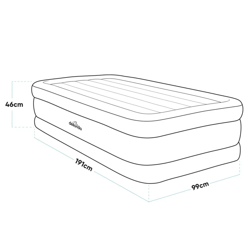 Dellonda Single High Raised Air Bed with Built-In Electric Pump - A