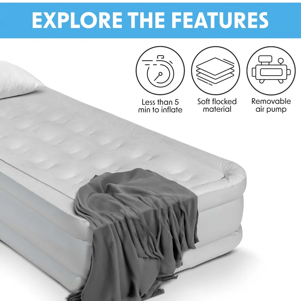 Dellonda Single High Raised Air Bed with Electric Pump - A