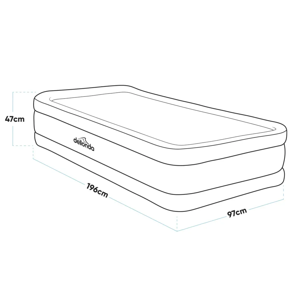 Dellonda Single High Raised Air Bed with Electric Pump - A