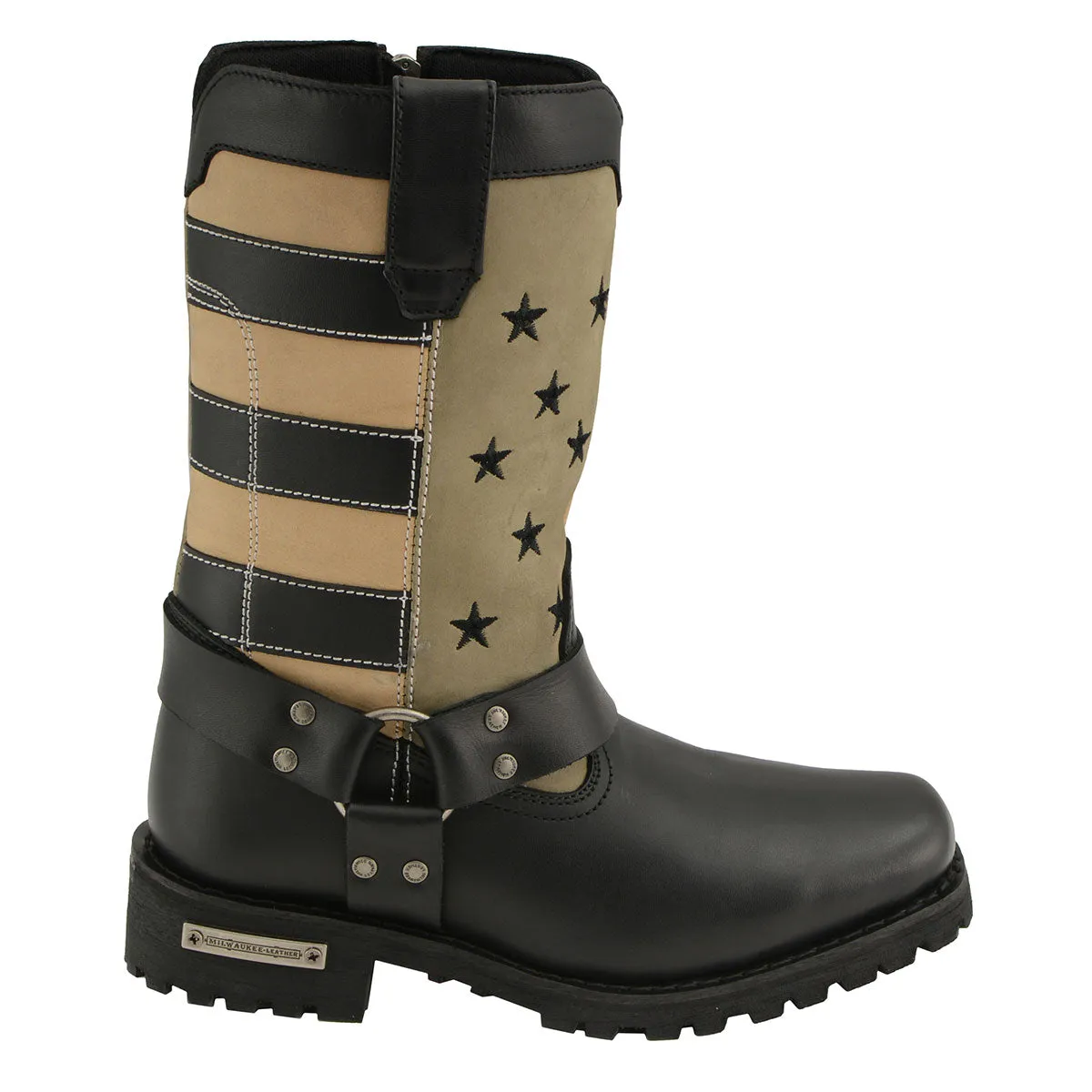 FLAG MBL9363 Women’s ‘Stars and Stripes’ Black and Tan Leather Motorcycle Rider Harness Boots