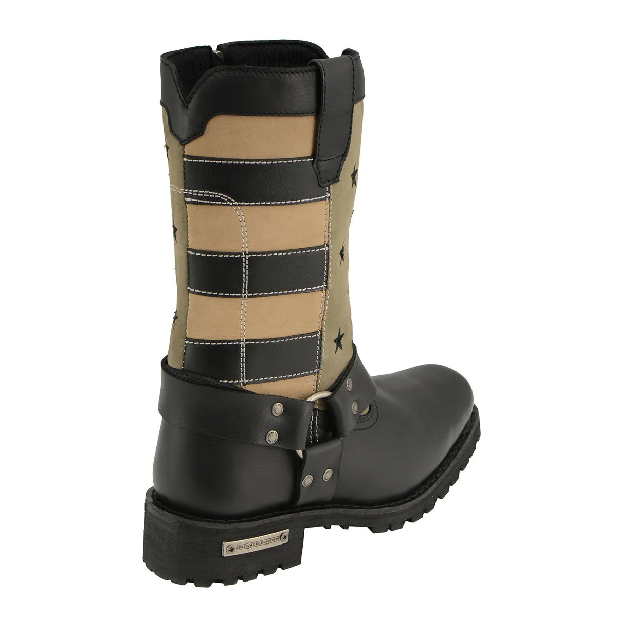 FLAG MBL9363 Women’s ‘Stars and Stripes’ Black and Tan Leather Motorcycle Rider Harness Boots