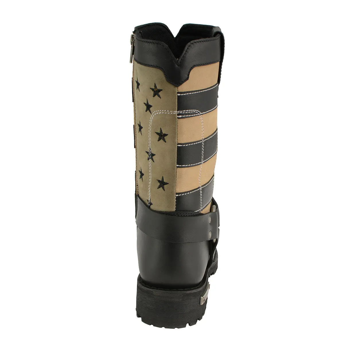 FLAG MBL9363 Women’s ‘Stars and Stripes’ Black and Tan Leather Motorcycle Rider Harness Boots