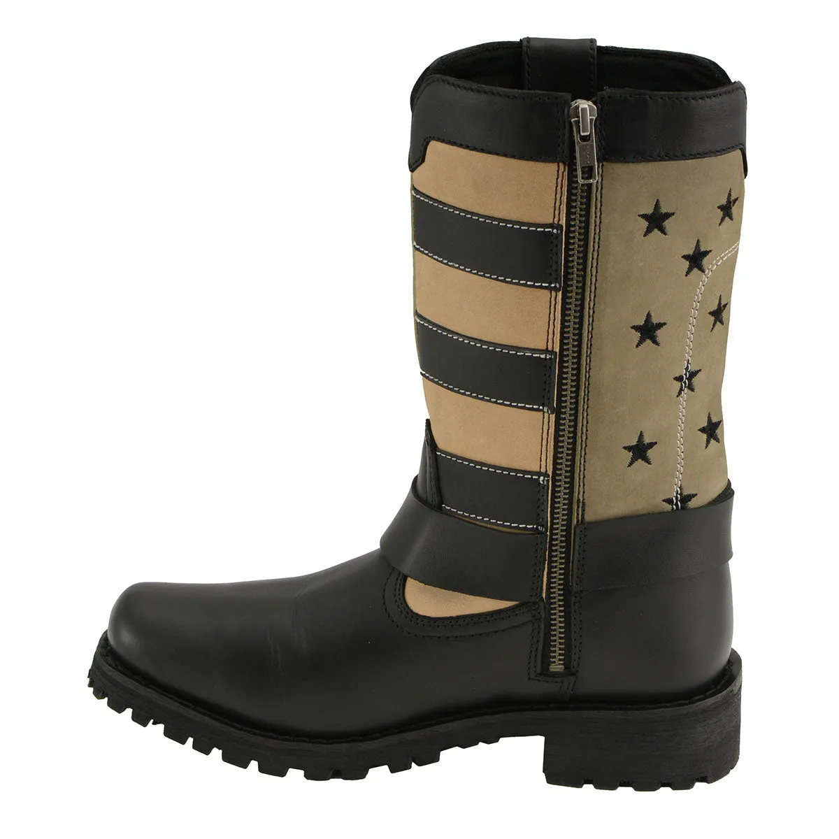 FLAG MBL9363 Women’s ‘Stars and Stripes’ Black and Tan Leather Motorcycle Rider Harness Boots
