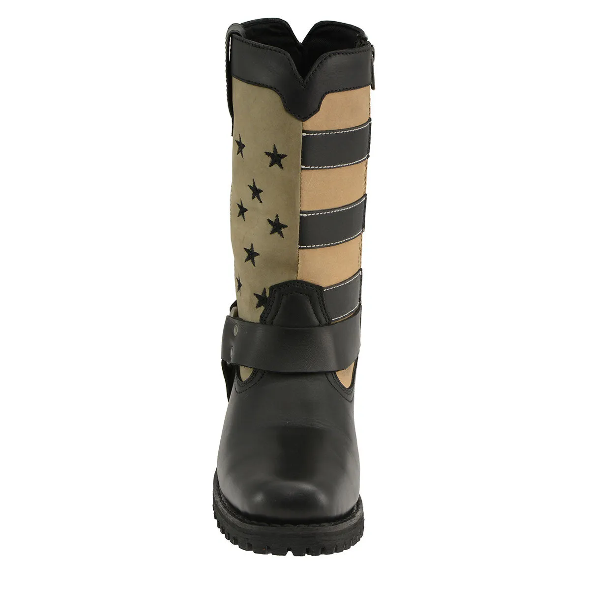 FLAG MBL9363 Women’s ‘Stars and Stripes’ Black and Tan Leather Motorcycle Rider Harness Boots