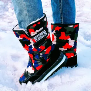 Foreign Trade Cross-border Large Size Men Shoes Women Shoes Color Snow Boots Plus Velvet Warm Non-slip Cotton Boots High Tube Winter Snow Shoes