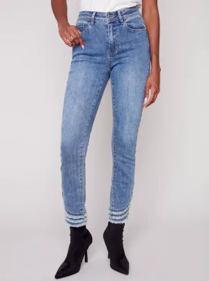 Frayed Hem Denim Pants in Medium Blue