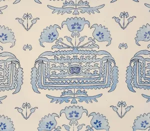 Home Couture Fabric: Clementine Embroidery - Custom Custom Windsor / Royal / Light Navy on Cream Suncloth