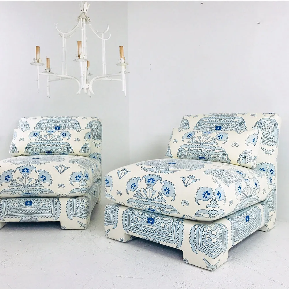 Home Couture Fabric: Clementine Embroidery - Custom Custom Windsor / Royal / Light Navy on Cream Suncloth