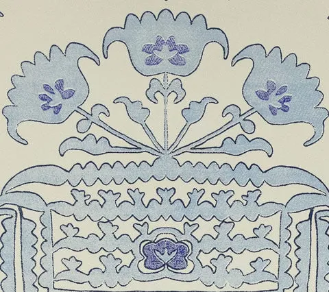 Home Couture Fabric: Clementine Embroidery - Custom Custom Windsor / Royal / Light Navy on Cream Suncloth