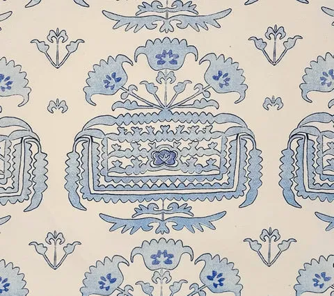 Home Couture Fabric: Clementine Embroidery - Custom Custom Windsor / Royal / Light Navy on Cream Suncloth
