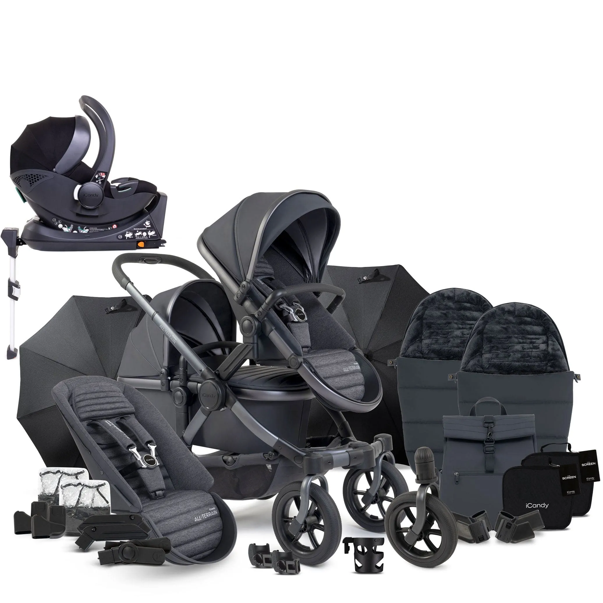 iCandy Peach 7 All Terrain Complete Double Cocoon Bundle in Storm