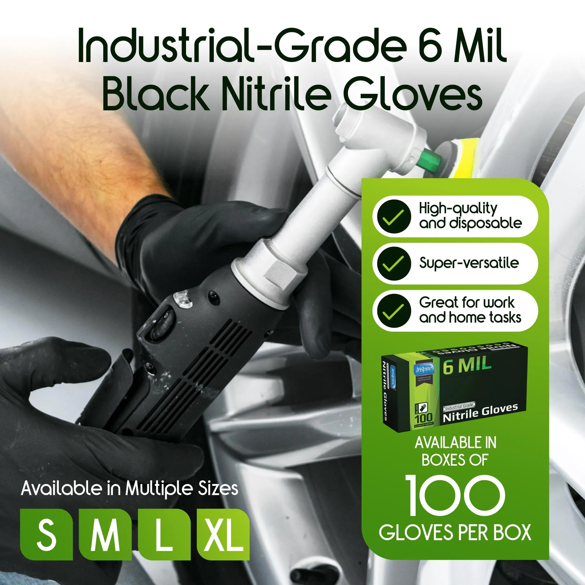 Inspire Black Nitrile Gloves HEAVY DUTY 6 Mil Nitrile Chemical Resistant Medical Cooking Cleaning Disposable Black Gloves (Black Nitrile Box Of 100, Large)