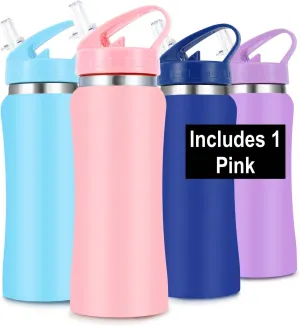 NEW Kids Water 1 Bottle 12 oz Insulated Stainless Steel Water Bottle with Straw Double-Wall Vacuum Thermal Keep Warm Cold, Leak & Sweat Proof for Kids Adults School Camping Sports (Pink)