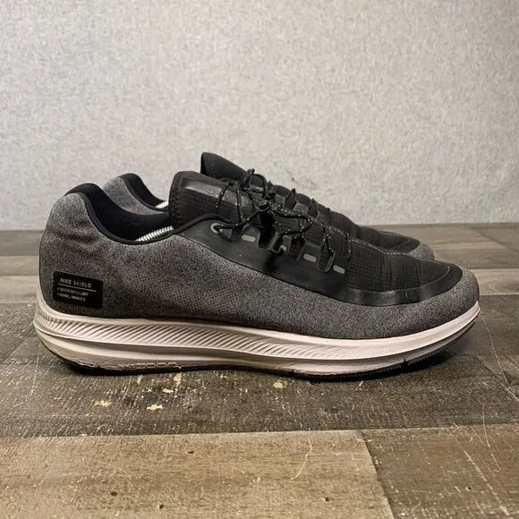 Nike Air Zoom Mens 13 Shield Trainers Running Shoes Black Gray Swoosh A01572-001