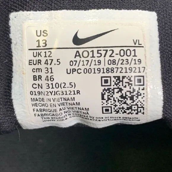 Nike Air Zoom Mens 13 Shield Trainers Running Shoes Black Gray Swoosh A01572-001