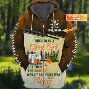 Nsd99 - Camping Girl - Wine - Personalized Name Hoodie Zipper (SALE OFF - SEASON)