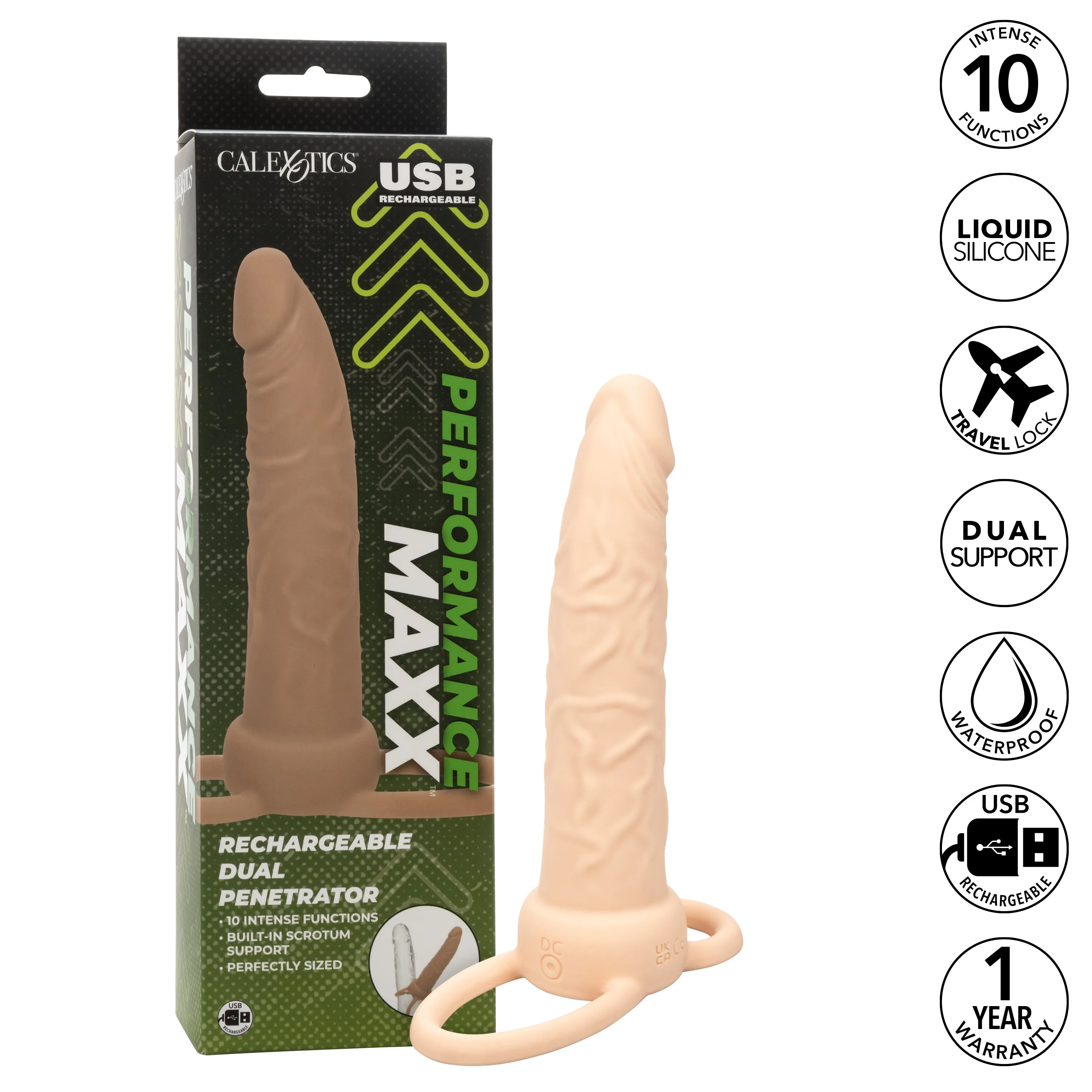 Performance Maxx Double Penetration Vibrating Dildo - Ivory