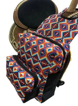 Pink Aztec Print Nylon Horn Bag - Blue/Pink/Org/White