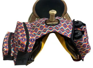 Pink Aztec Print Nylon Horn Bag - Blue/Pink/Org/White